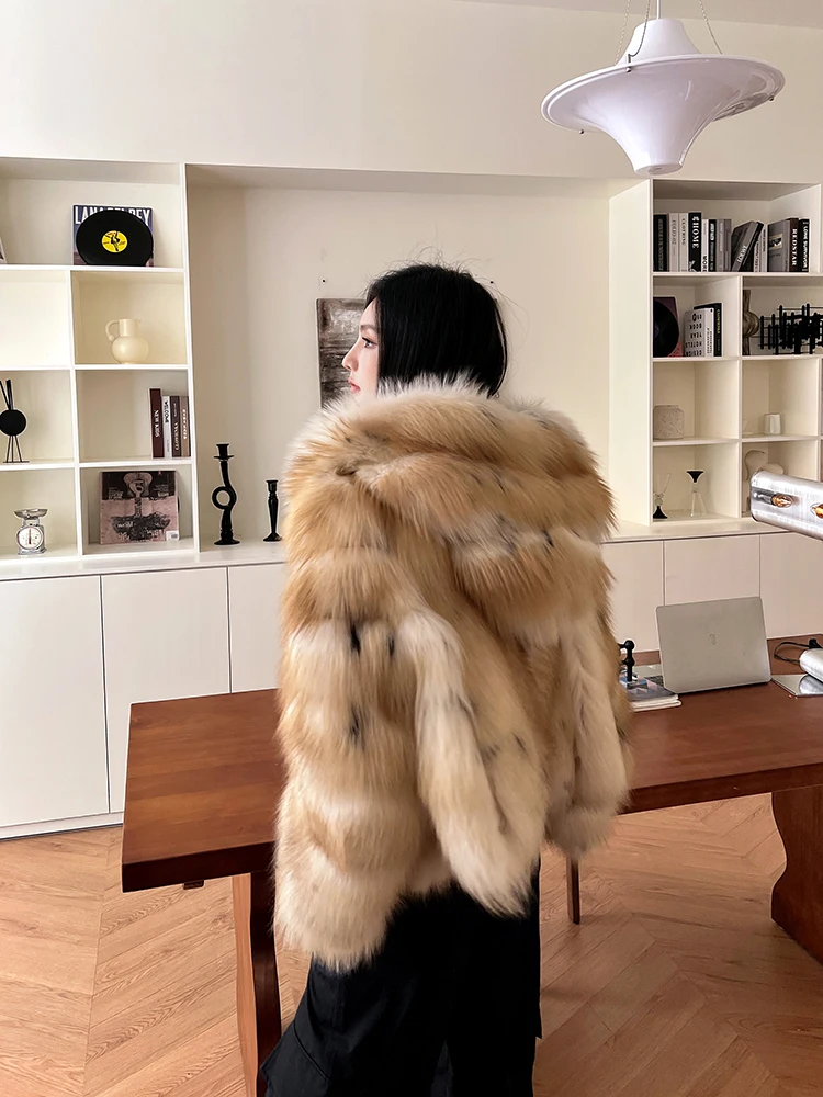 autumn and winter Imported whole fox fur Thickened New hooded long-sleeve dcommuting style fur coat шуба женская 2025