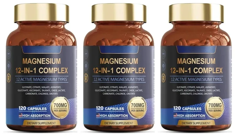 Magnesium Capsule Contain Glycinate Citrate & Aspartate Etc Complex Supplement Relaxation Muscle Heart Health Support 120 Count — image 8