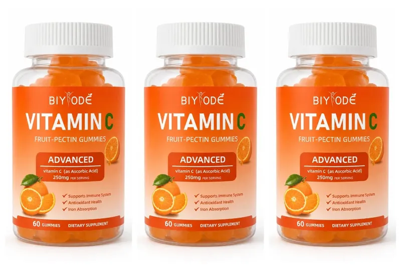 Βιταμίνη C Gummies 250mg με βιταμίνες Α και Ε Μασώμενα πηκτίνης πορτοκαλιού φρούτων 60 Count καθημερινή διατροφή για ενήλικες άνδρες και γυναίκες — image 9