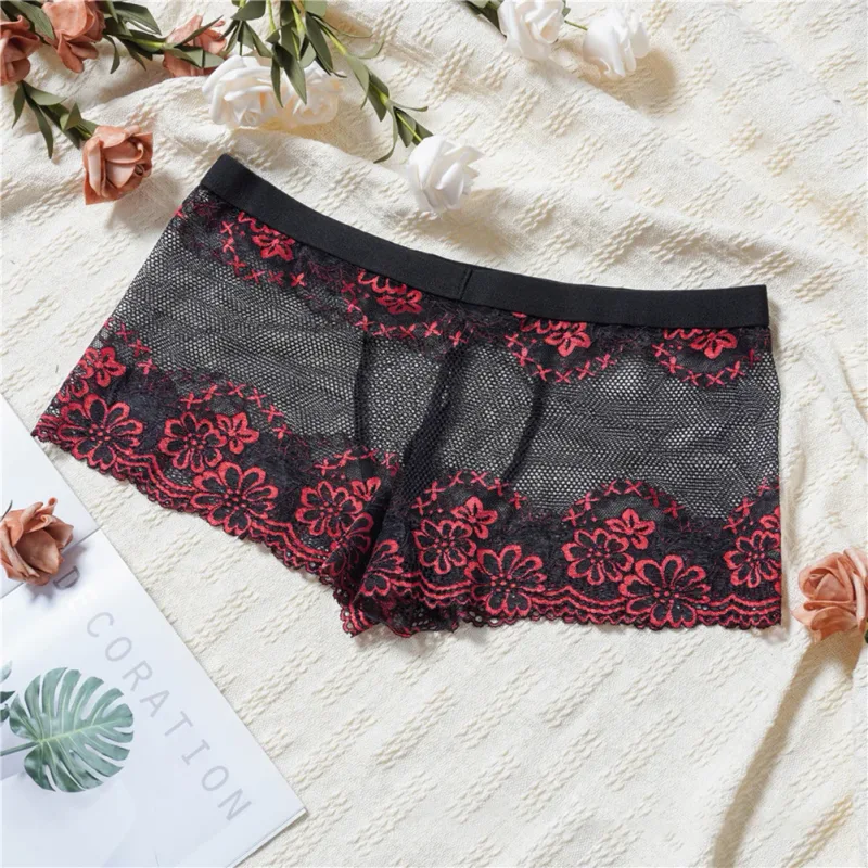 Men Lace Jacquard Mesh Boxer Shorts Underwear Hollow Temptation Exotic Trunks Silk Soft Quick Dry Breathable Sexy Panties — image 21