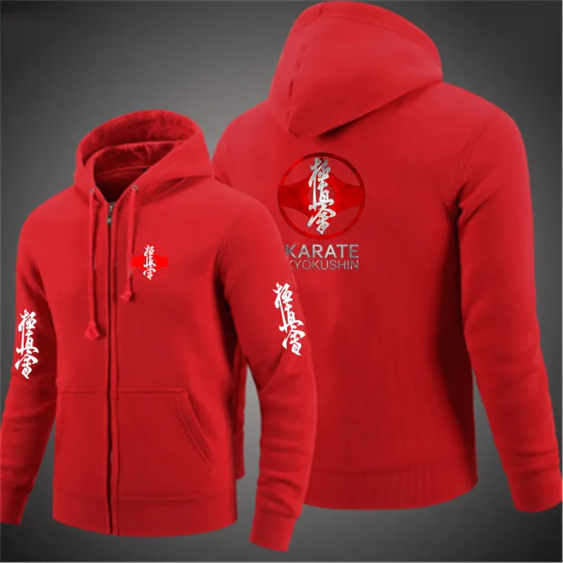 Kyokushin Karate Printed Hooded Long Sleeve Men Jacket Drawstring Zipper Closure Solid Color Casual Sweatshirt Clothing — image 4