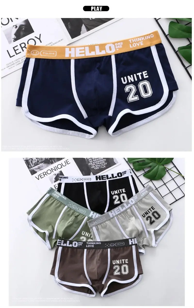 Boxer de sport en coton pour hommes, sous-vêtements surdimensionnés, couleur unie, mode jeunesse, culotte de sport confortable et respirante, 1/3 pièces