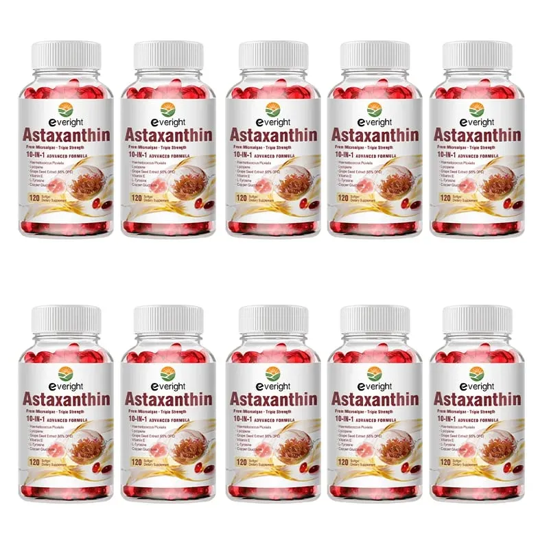Astaxanthin 24mg – Potent Antioxidant for Skin Eyes & Immune Health – 10-in-1 with Lycopene Grape Seed Vitamin E & Zinc