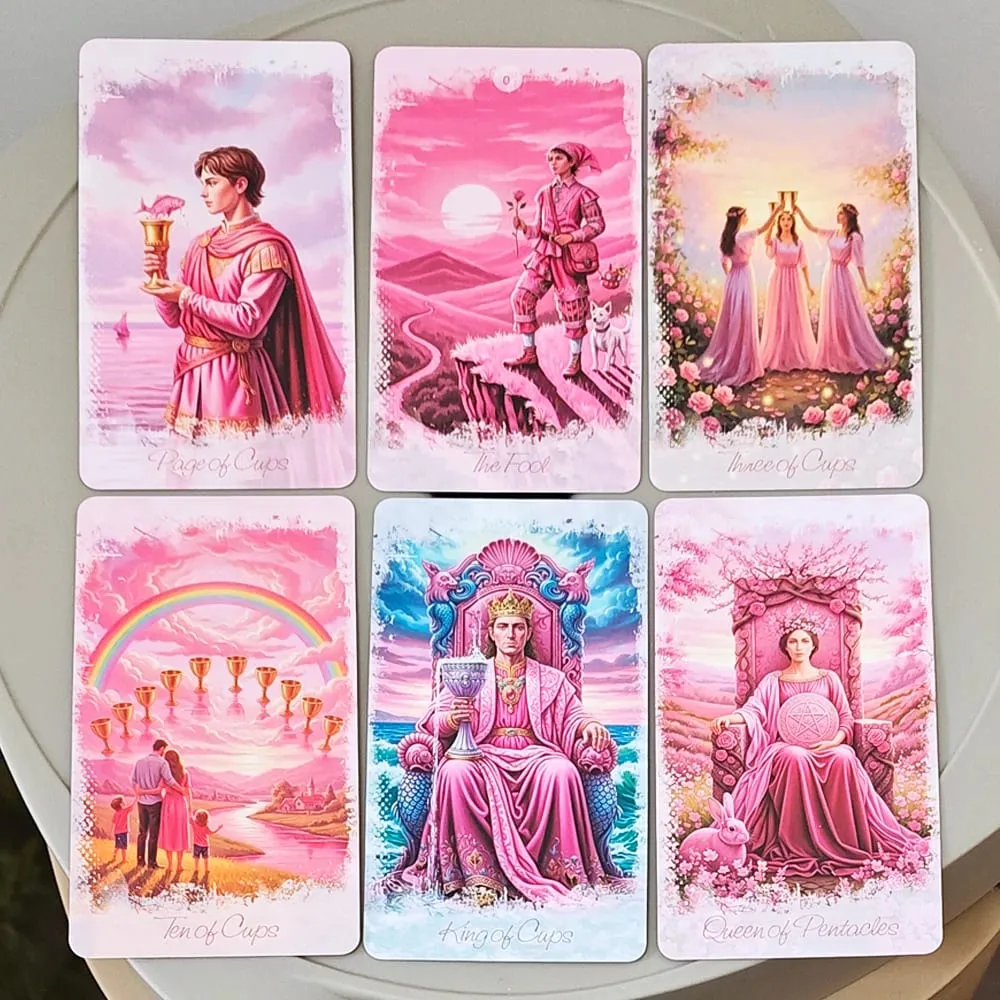 Pink Romantic Fantasy Tarot Deck in Tin Box 78-Card Full Deck with Instruction Book 11*6,2cm Spiritual Divination Oracle — image 3