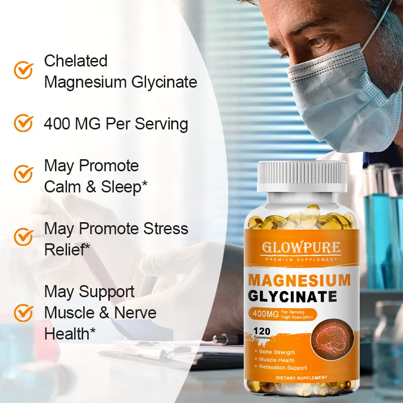 Magnézium-glicinát 400 mg az alváshoz Agy Idegrendszer Csont Izom Szorongáscsillapítás Szívegészség Stressz és szorongás enyhítése — image 2