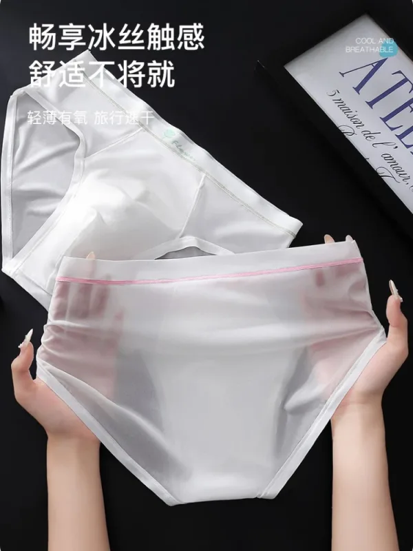 Women Panties for Men Ice Silk Seamless Brief Sexy Mesh Splicing Transparent Underwear Youth Breathable U Convex Pouch Underpant — image 1