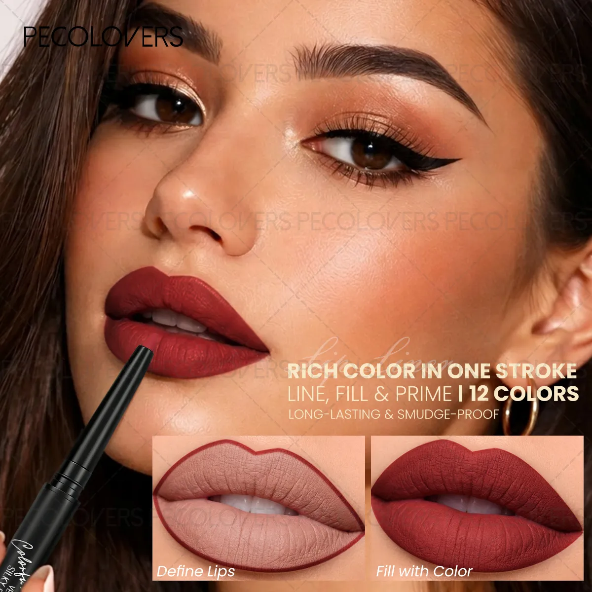 Ματ Lip Liner Φυσικό στυλό κραγιόν για όλους τους τύπους φωτός Ακριβής καθορισμός γραμμών χειλιών γυμνό ροζ μπεζ κόκκινο τόνους καθημερινό μακιγιάζ