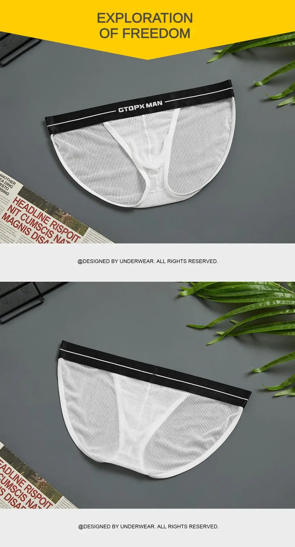Underwear Men Sexy Low Waist Transparent Briefs Striped Ice Silk Mesh U Convex Thin Breathable Underpanties Ropa Interior Hombre — image 3