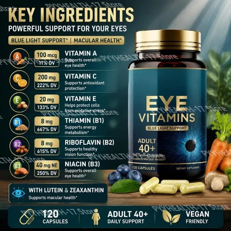 Κάψουλες Eye Vitamins Blue Light Support με λουτεΐνη & ζεαξανθίνη για 40+ Υποστήριξη υγείας της ωχράς κηλίδας για άνδρες γυναίκες 120 κάψουλες — image 4