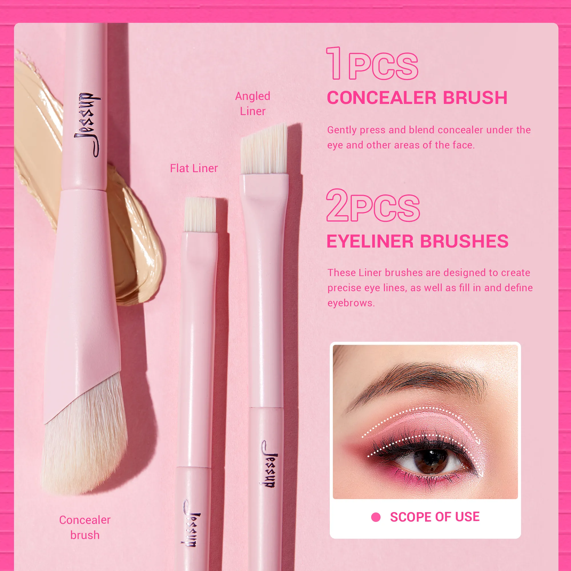 Jessup Eyeshadow Brush Set Pink Eye Makeup Brushes Concealer Brush Premium Vegan Liner σκιά ματιών Blending Brush for Makeup T496 — image 5