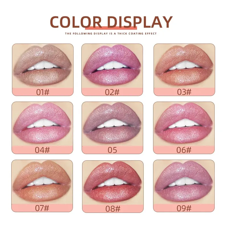 9 τμχ/Σετ Glitter Lip Glaze Liquid Lipstick Set Shine Lip Gloss Κουτί δώρου Φυσική ενυδατική κρέμα αδιάβροχο μακιγιάζ χειλιών — image 2