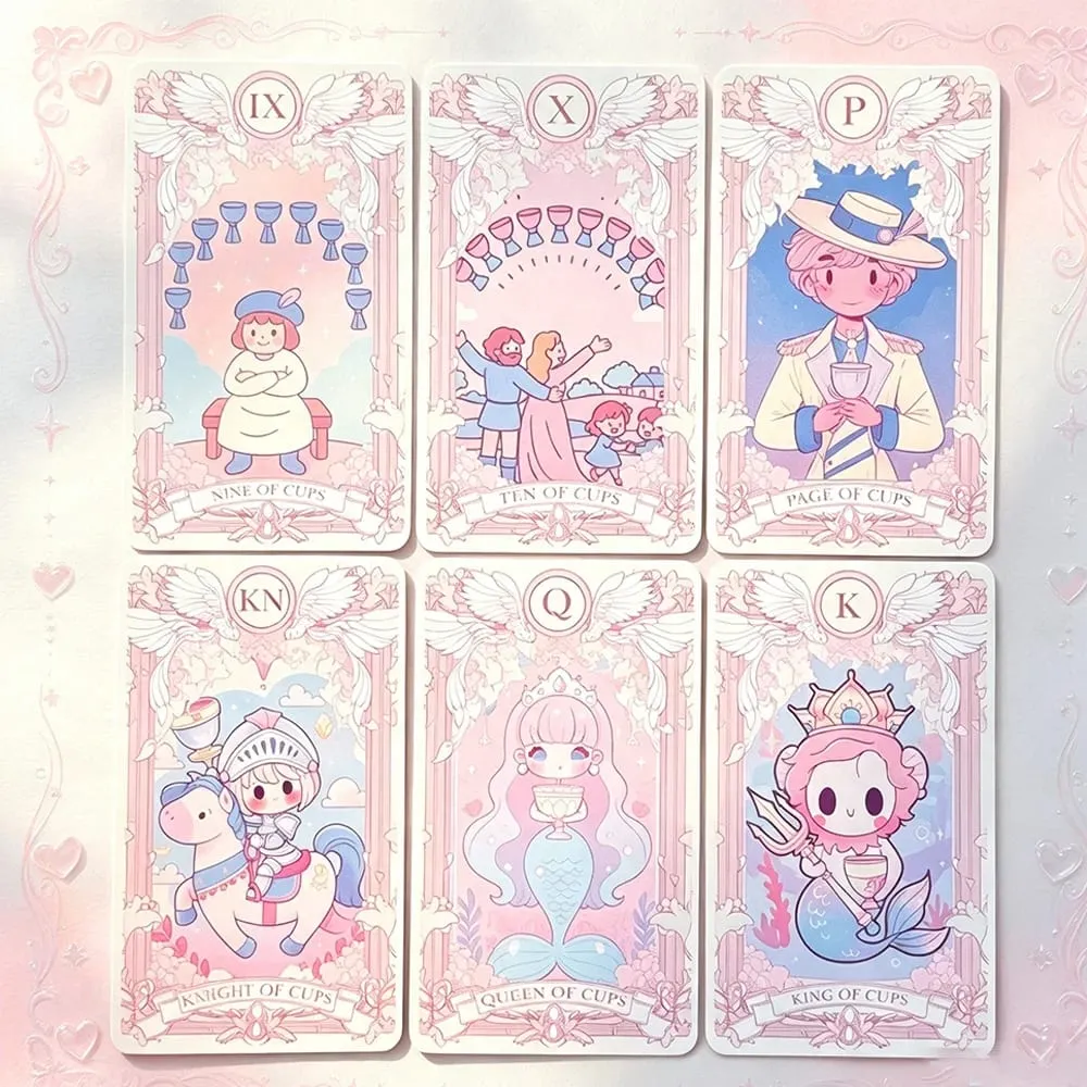 Kawaii Pink Large size 78PCS Tarot Deck with Guidebook - Cute Anime Illustration for Fate Divination Future Telling Table Game