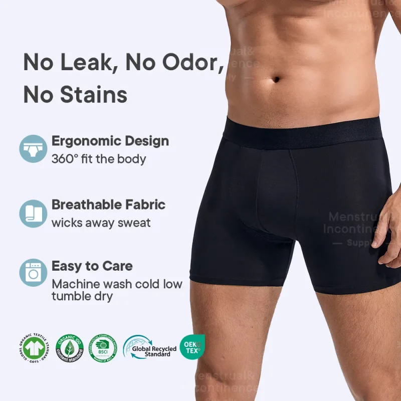 Men's Boxer Incontinence Anti-Leak Super Absorbent Reusable Washable Senior Leak Proof Underwear Control Stains and Odour — image 3