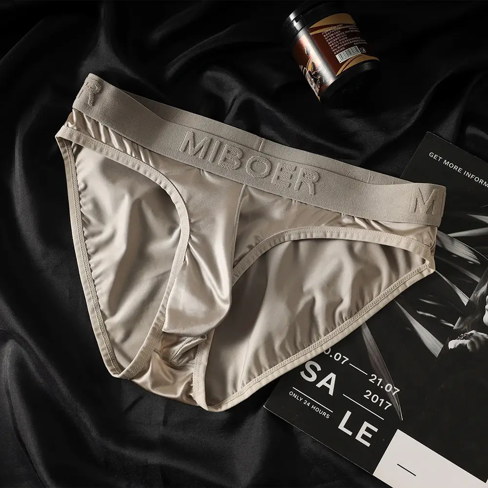 Low Waist Mens Briefs Underwear with Ice Silk Satin-like Fabric Bulge Pouch Smooth Stretch Breathable Underpants