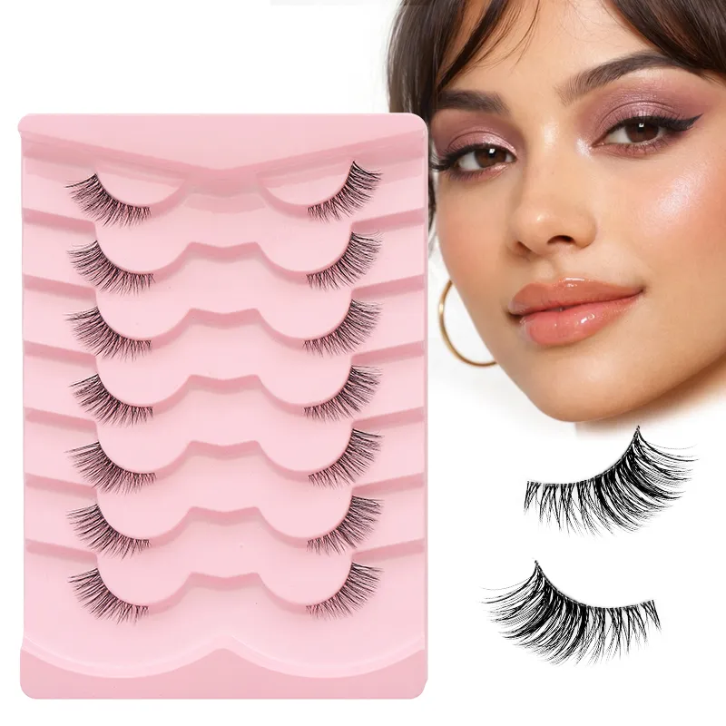 7 ζεύγη φυσικές βλεφαρίδες Wispy Half Clear Band strip Lashes Ψεύτικες βλεφαρίδες Μαλακές αφράτες ελαφριές βλεφαρίδες μακιγιάζ — image 5