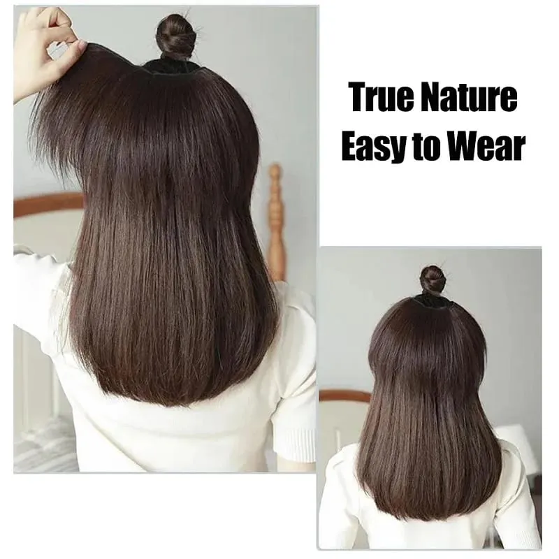 20/30cm Synthetic Short Straight Internal Buckle V-shaped Half Head Hair Extension Invisible Hairpiece for Women — image 7