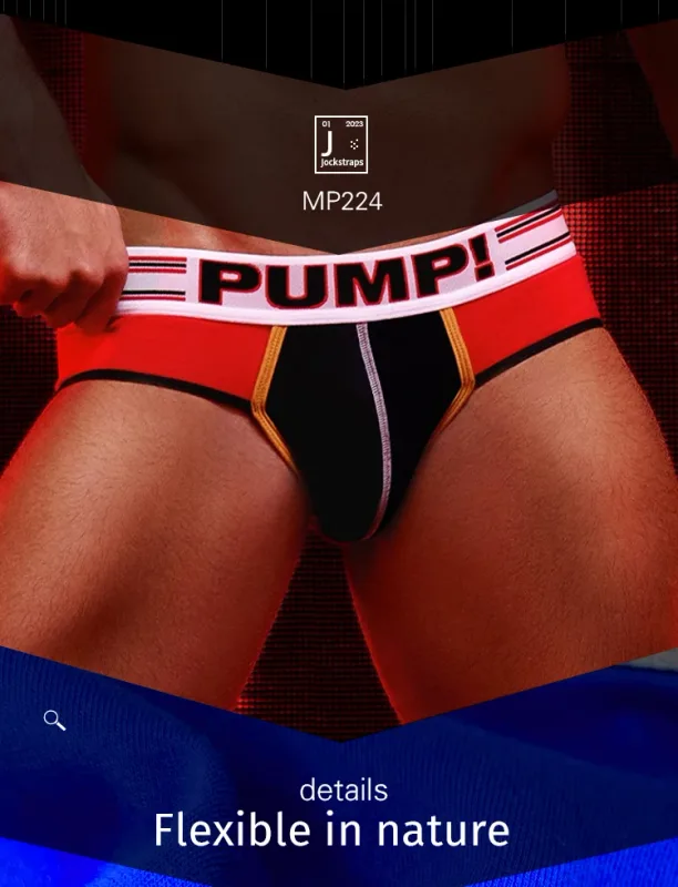 Men's Cotton Color Block Briefs, Pump! Logo Wide Waistband Low Rise Sexy 3D Convex Pouch Underwear — image 10