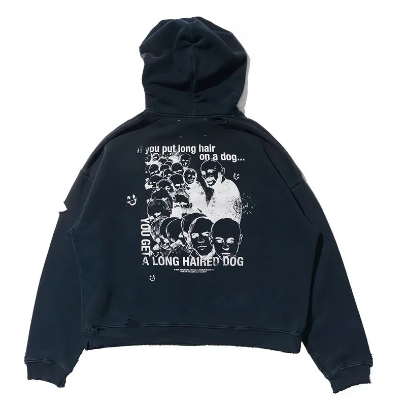 Nuevas sudaderas con capucha PALY de gran tamaño para hombre y mujer, cárdigan Vintage informal lavado negro dañado de la mejor calidad, sudaderas con cremallera — image 33