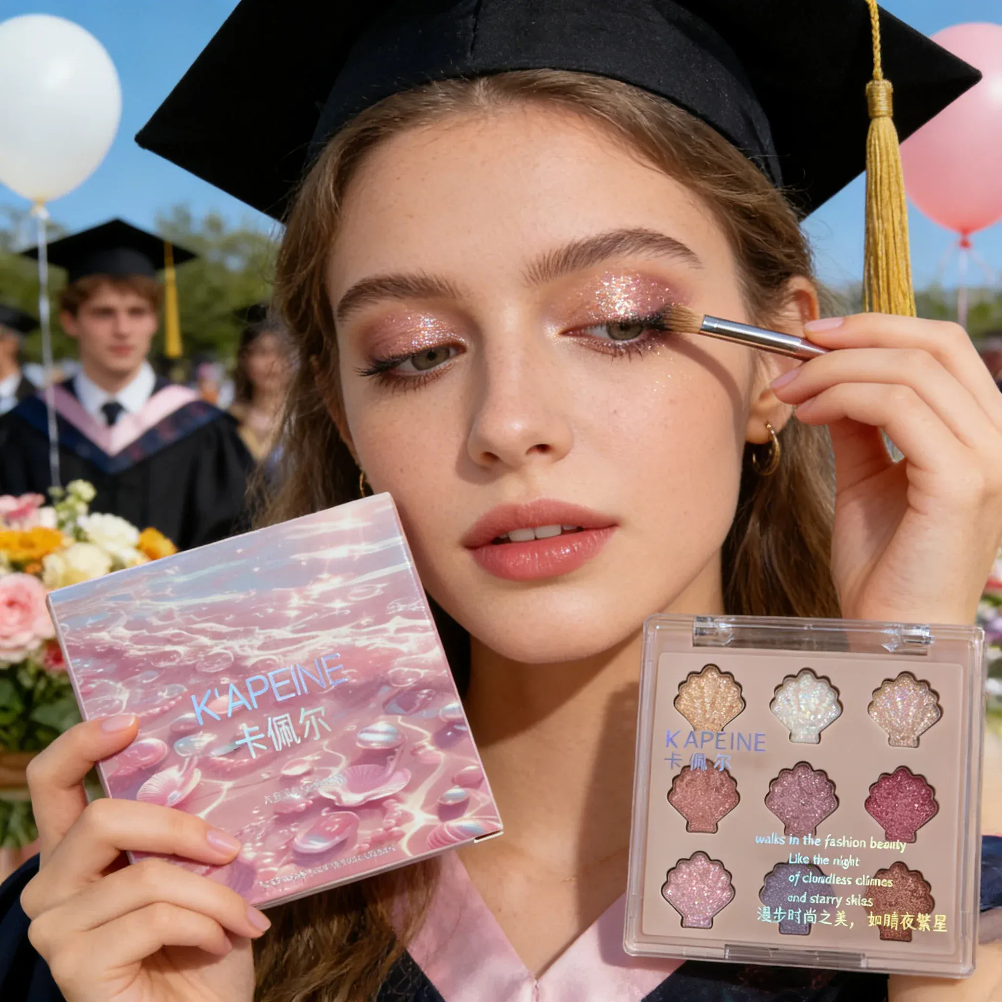 Shimmering Star Shell παλέτα ματιών 9 χρωμάτων Mermaid Sparkle Glitter Highlighter Μακιγιάζ ματιών για Graduation Party Glam — image 7