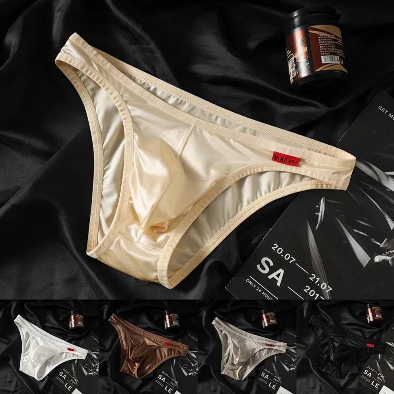 Men Low Waist Satinlike Ice Silk Stretch Brief Underwear Breathable Pouch Soft Fabric Underpants for Multiple Seasons — image 3