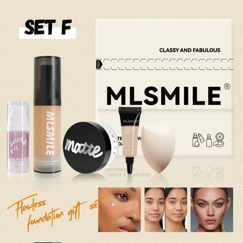 Επαγγελματικό σετ μακιγιάζ για άψογο Base Oil Control Loose Powder Matte Primer Liquid Foundation Concealer Ενυδατικό Δώρο