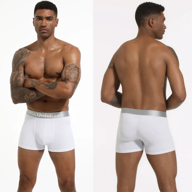 8pcs Bamboo Fiber Boxer Briefs White Men's Panties Letter Waistband Underwear Man Boxers Solid Color Boxershorts Men Underpants — image 4