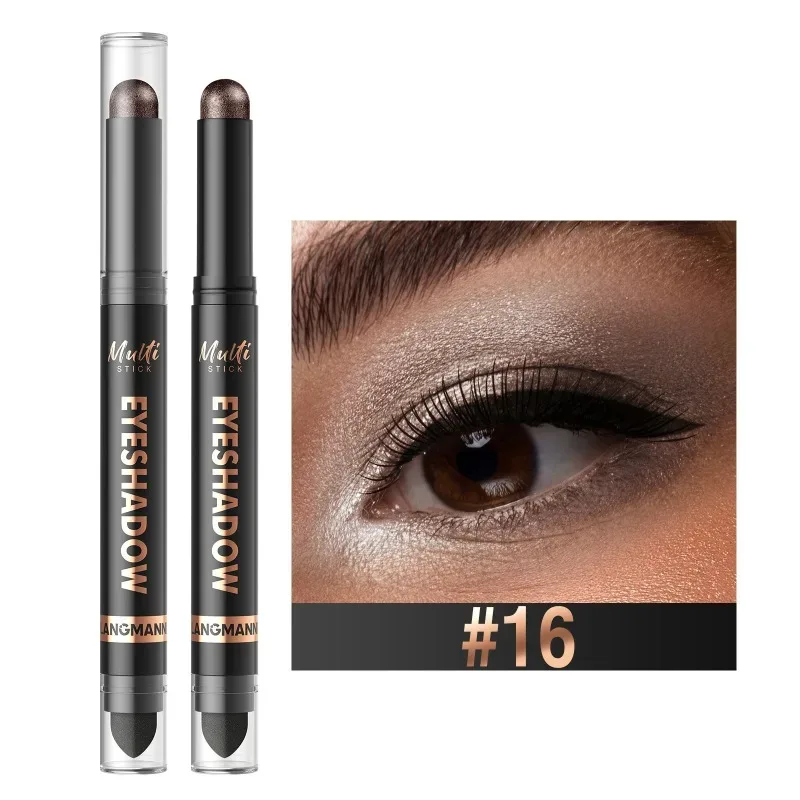 16 Χρώματα Double Head Eyeshadow Stick Pearlescent Shimmer Brown Υψηλή αδιάβροχη κρέμα ματιών μολύβι ματιών μακράς διαρκείας μακιγιάζ
