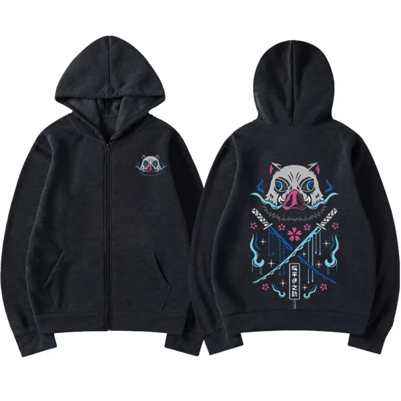 Felpe con cappuccio Anime Inosuke Uomo Donna Kimetsu no Yaiba Felpe Manga Kawaii Harajuku gotico Pullover con cappuccio Casual Streetwear — image 7
