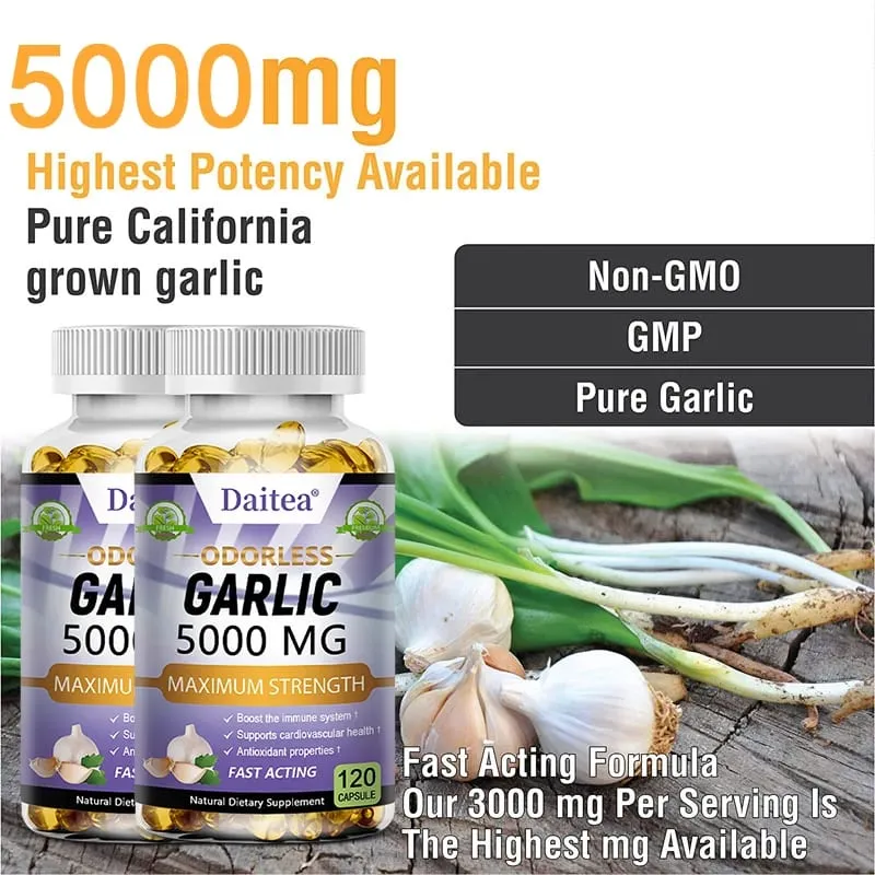Garlic Extract Capsules 5000mg Balance Cholesterol Help Immunity Heart Health Detoxification Cleansing — image 3
