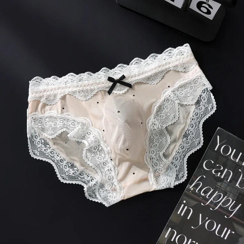 Men's Sexy Briefs Lace Edge Polka Dot Underwear Ice Silk Sissy Panties U Convex Pouch Underpants Seamless See Through Lingerie — image 5