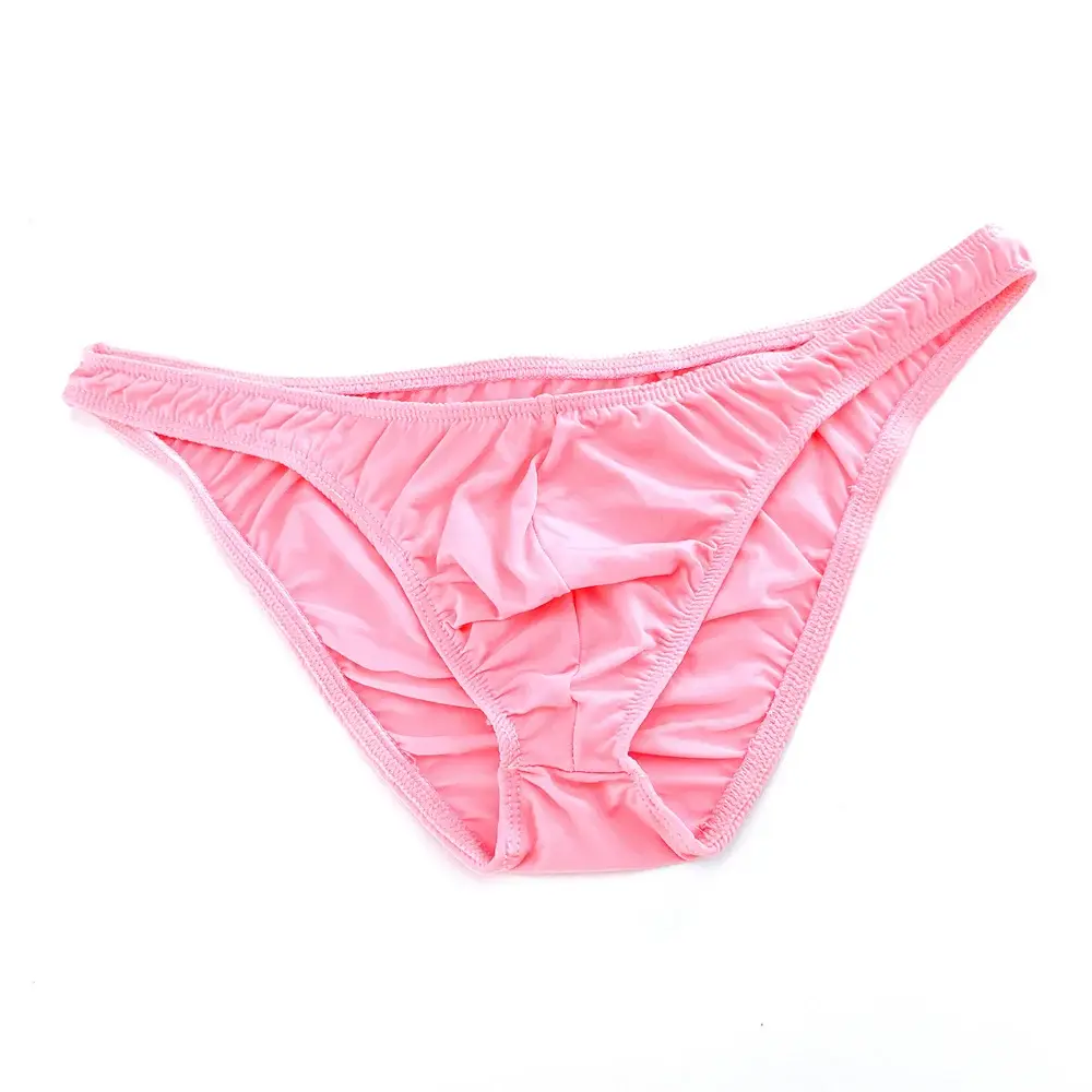 Solid Color Nylon Briefs Men Big Bulge Sexy Underwear Translucent Ice Silk Low Waist Bikini Panties U Convex Male Panties
