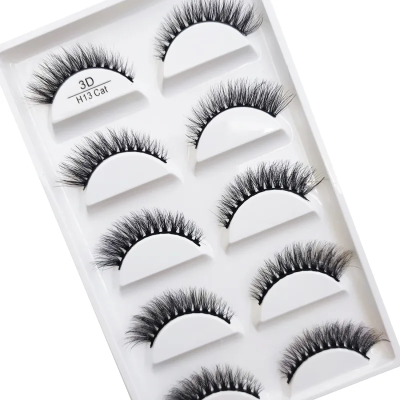 5 Pairs 3D Natural Mink Βλεφαρίδες Χοντρές βλεφαρίδες ψεύτικων ματιών Βλεφαρίδες Μαλακές ψεύτικες βλεφαρίδες Wispy Μακιγιάζ Cilios H13 — image 3