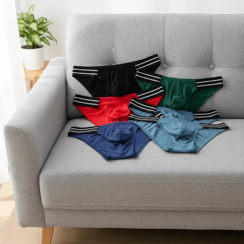 Lingerie Men's Triangle Panties Mid Waist Breathable Men Thin Briefs Stripe Large Size Underwear for Men Four Seasons — image 3