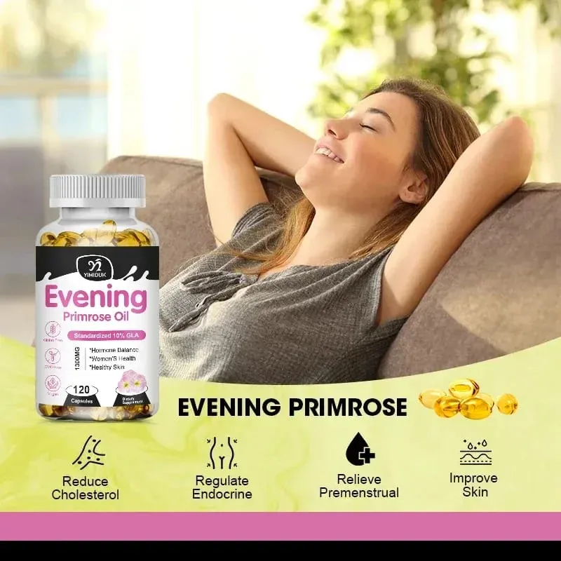 Έλαιο νυχτολούλουδου 1300mg με πλούσιο GLA & βασικά θρεπτικά συστατικά Ορμόνες ισορροπίας που υποστηρίζουν τη γυναικεία άνεση και ενισχύουν την υγεία του δέρματος