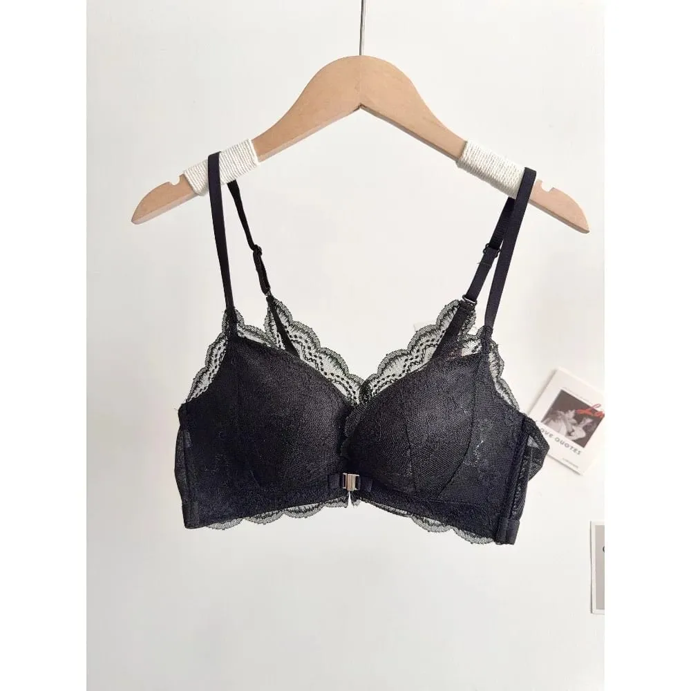 Women Small Bust Lace Bra Set Front Closure Wireless Beautiful Back Push‑Up Brassiere Soft Daily Lingerie Underwear Size 32‑38AB — image 7