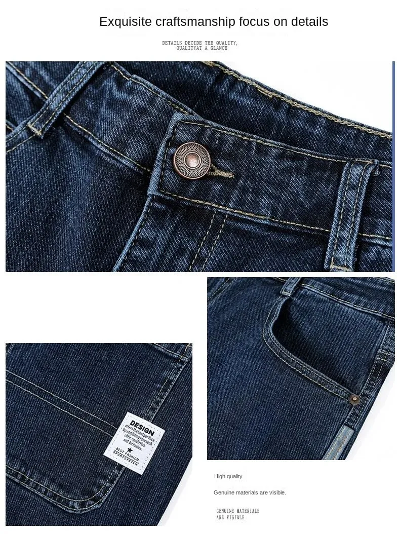 Men's Baggy Straight Leg Jeans Casual Stretch Denim 9-Length Comfortable Loose Trousers Spring Autumn Versatile Wide-Leg Pants — image 9