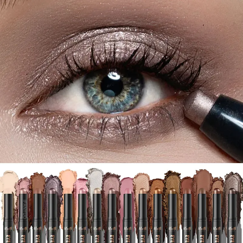 16 Χρώματα Double Head Eyeshadow Stick Pearlescent Shimmer Brown Υψηλή αδιάβροχη κρέμα ματιών μολύβι ματιών μακράς διαρκείας μακιγιάζ