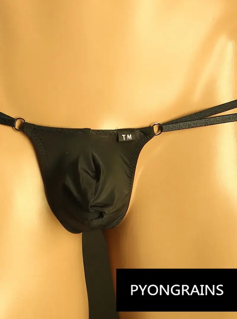 Men Adjustable Metal O-Ring Double Thin Strap Bikini Briefs Low Rise Silky Ice Silk 3D U Convex Pouch Sexy Male Underwear — image 8