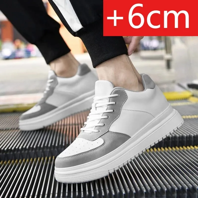 Νέα Ανδρικά Παπούτσια Αύξησης Ύψους 10cm Αόρατα Αθλητικά Ασανσέρ Λευκό Δερμάτινο Sport Zapatillas De Hombre Big Size 46