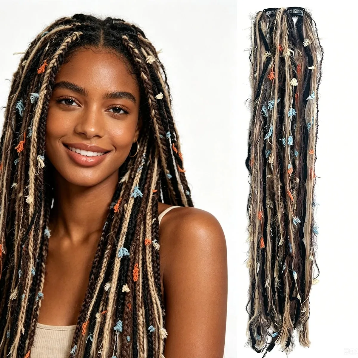 Συνθετικό νήμα από μαλλί Dreadlock 2 τμχ Επεκτάσεις μαλλιών Maillard Long Boho φούντα vintage πλεξούδες μαλλιά για γυναίκες — image 7