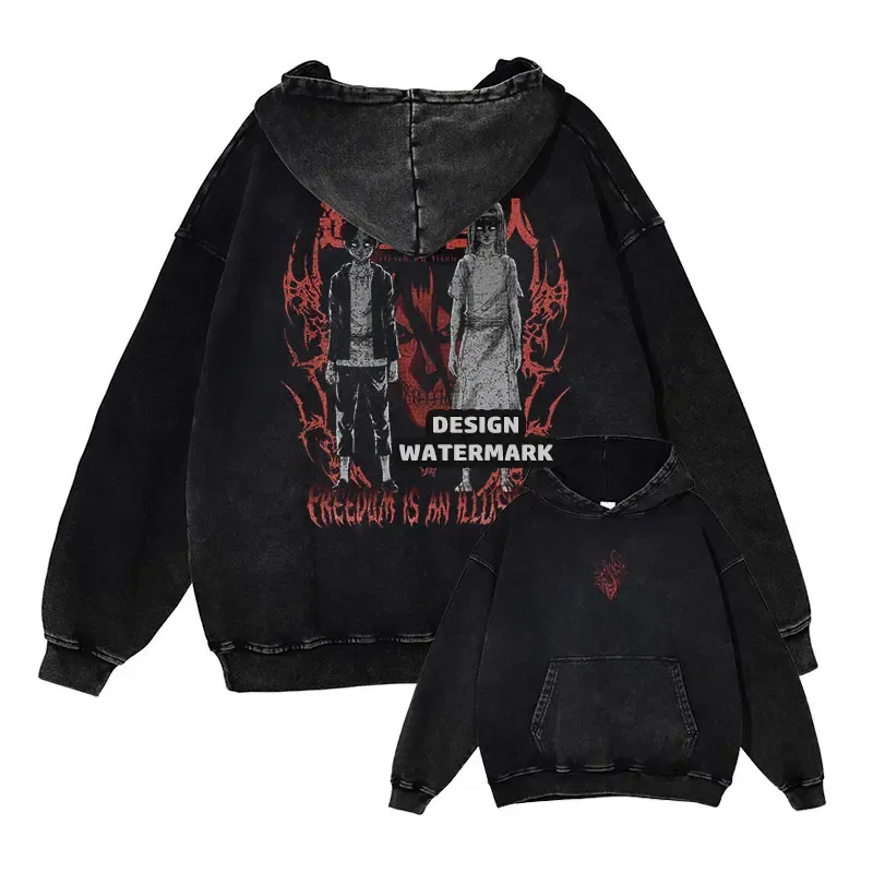 Anime Levi Hoodies Vintage Washed A-Attack on Titan Hoodie Casual Manga Yeager Eren Kapuzenpullover Titan Attack Pullover — image 22