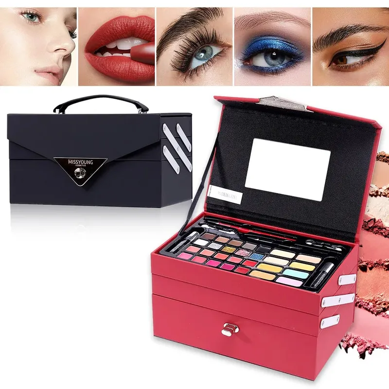 Σετ δώρου μακιγιάζ για γυναίκες Full Kit All in One Make Up φρυδιών σε σκόνη κραγιόν Lip Gloss Brush Shimmer Glitter Eye Shadow Palette