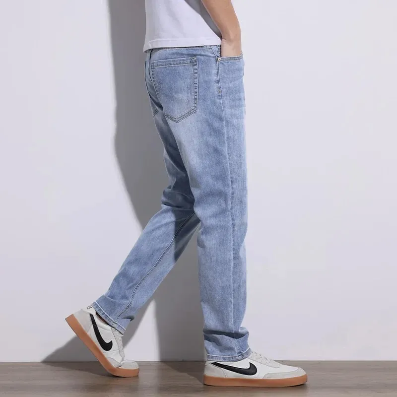 Ανδρικό τζιν Stretch Slim κανονική εφαρμογή Γκρι ανοιχτό μπλε σκούρο μπλε τζιν για άντρες Τζιν παντελόνι Causal Streetwear Ανδρικά ρούχα — image 5