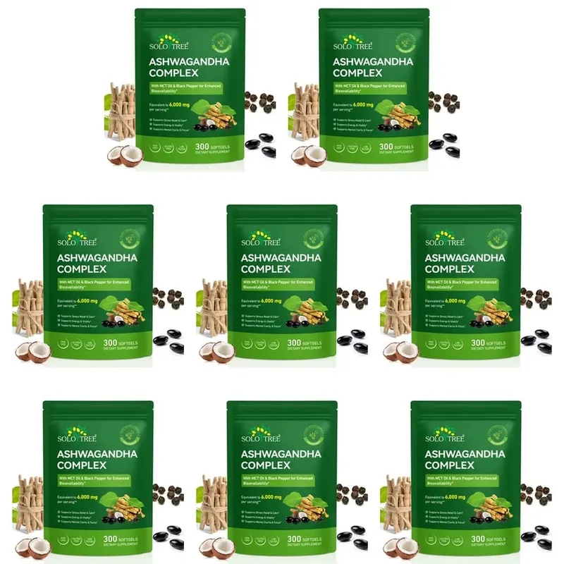 Το Solo Tree Ashwagandha Complex Softgels υποστηρίζει την ανακούφιση από το άγχος ήρεμη ψυχική διαύγεια εστίαση με MCT Oil & Black Pepper 300 Softgels