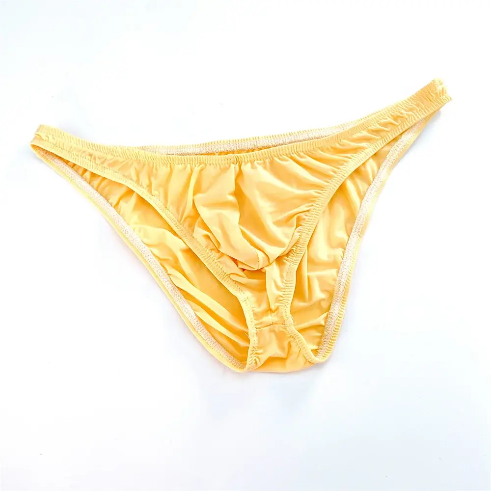 Solid Color Nylon Briefs Men Big Bulge Sexy Underwear Translucent Ice Silk Low Waist Bikini Panties U Convex Male Panties