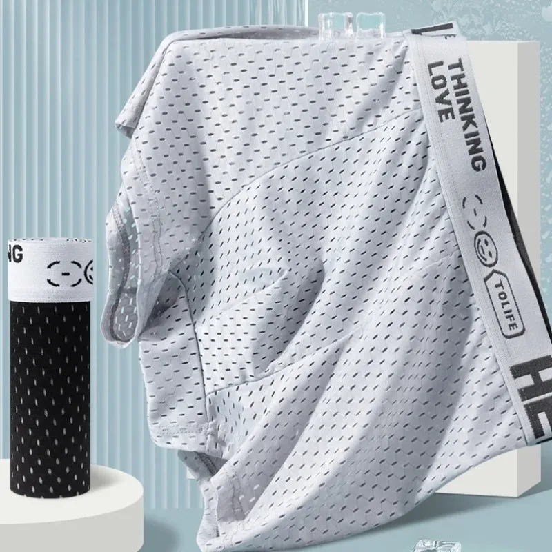 6 Pieces of Mesh Ice Silk Boxing Shorts for Men's Underwear Breathable Sexy Slim Fit and Seamless Flat Corner Pants Large Size — image 3