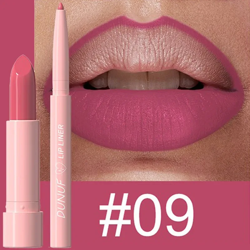 2 τεμάχια/Σετ Κιτ μακιγιάζ Lipstick+Liner Liner Matte Nude Αδιάβροχο μακράς διαρκείας, χωρίς λεκέδες, κωνική μύτη για τα χείλη Contour Pen Cosmetics