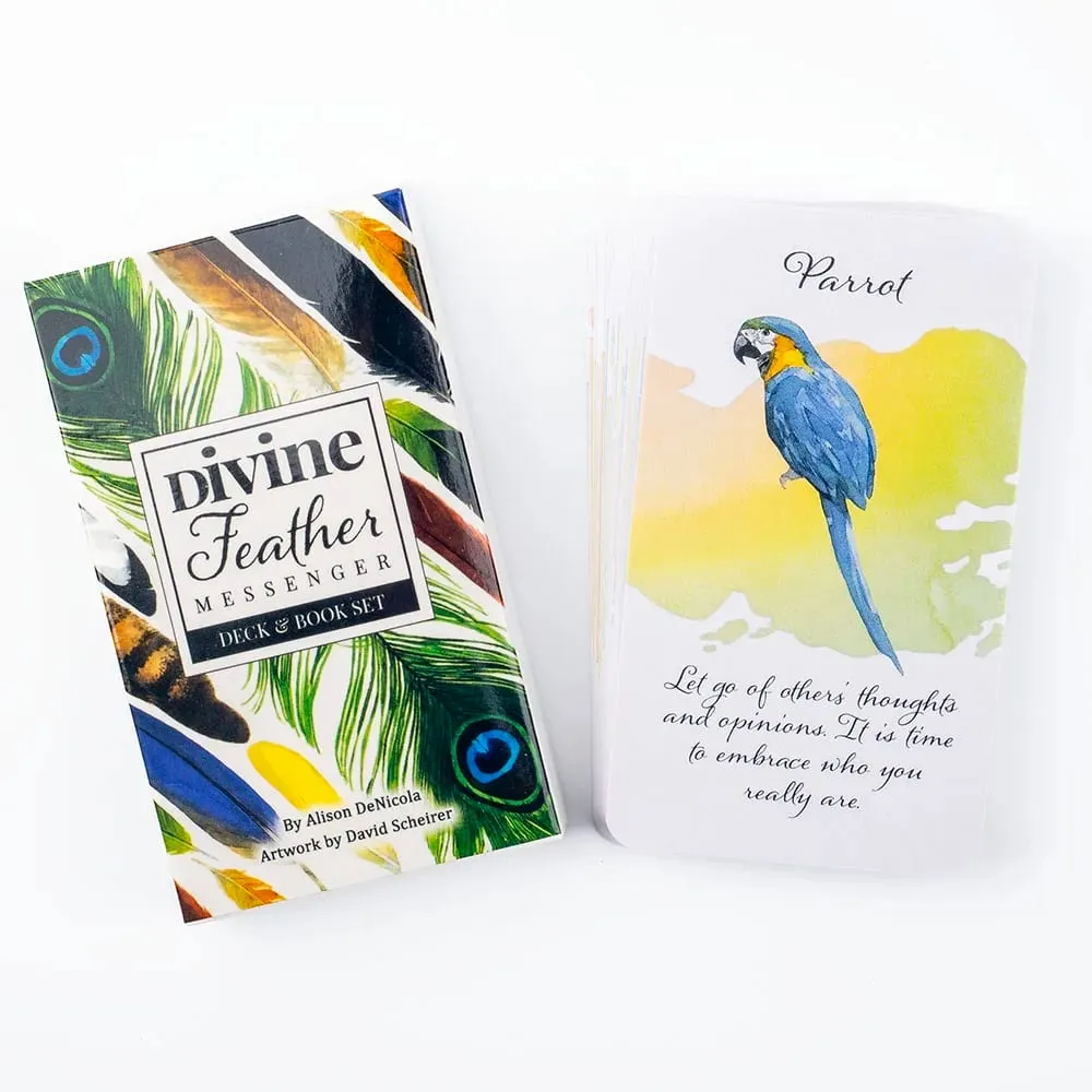 Divine Feather Messenger 44 Oracle Cards English Visions Divination Edition 10,3x6cm Τράπουλο με PDF Βιβλίο οδηγού για επιτραπέζια παιχνίδια και