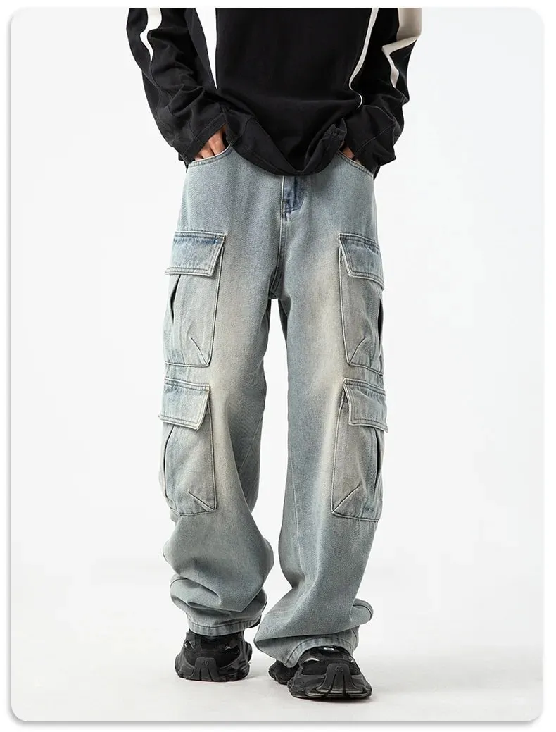 Gothic Harajuku Y2K Multi-Pocket Washed Black Jeans Ανδρικό Φαρδύ παντελόνι Drag Hip Hop Rap 90s Spice Girls — image 5