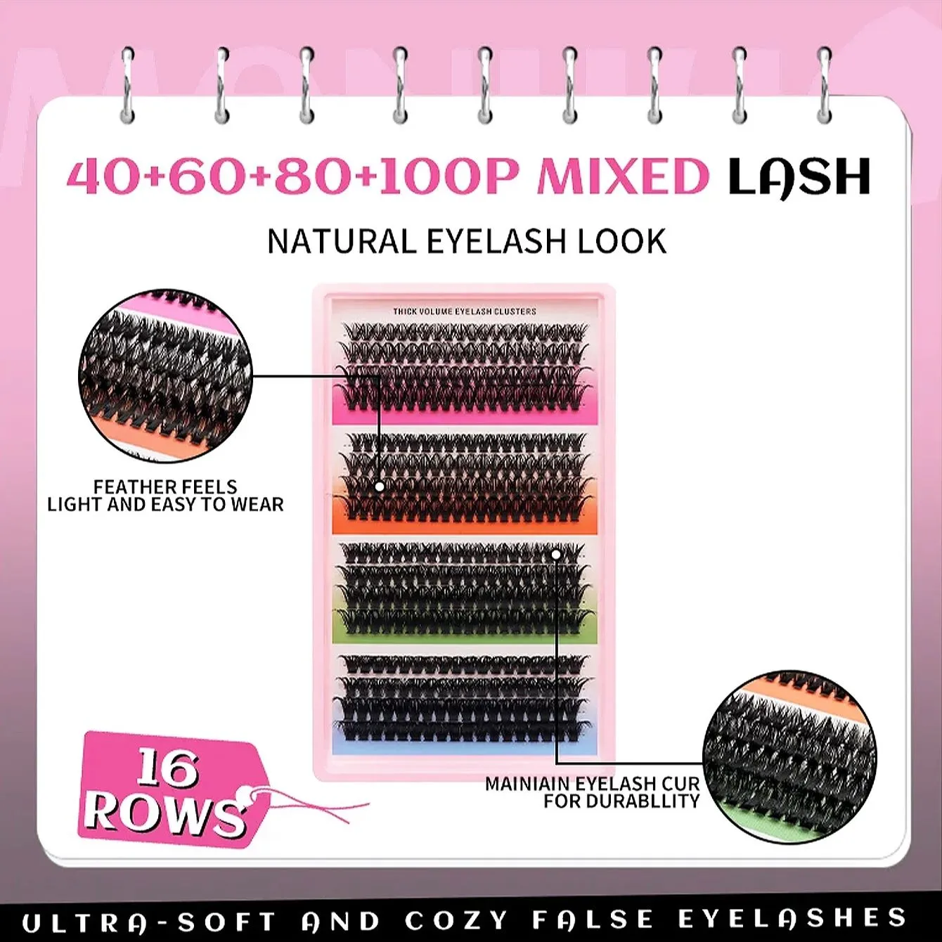 Cat Eye 16 שורות Cluster Lashes 406080100P מעורב עשה זאת בעצמך ריסים בודדים מגש עבה עשה זאת בעצמך הארכת ריסים ריסים נפח Wispy — image 5